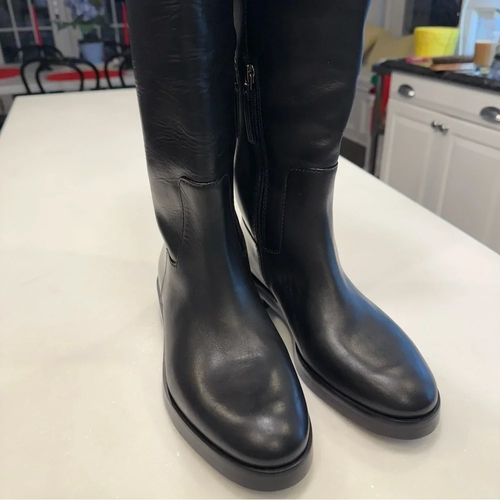 Tory Burch Women’s The Riding Boot Size 8 Black Leather Embossed Logo NEW